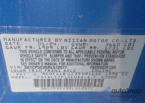2024 Nissan Kicks Sv Xtronic Cvt from USA, damaged, VIN 3N1CP5CV5RL512577